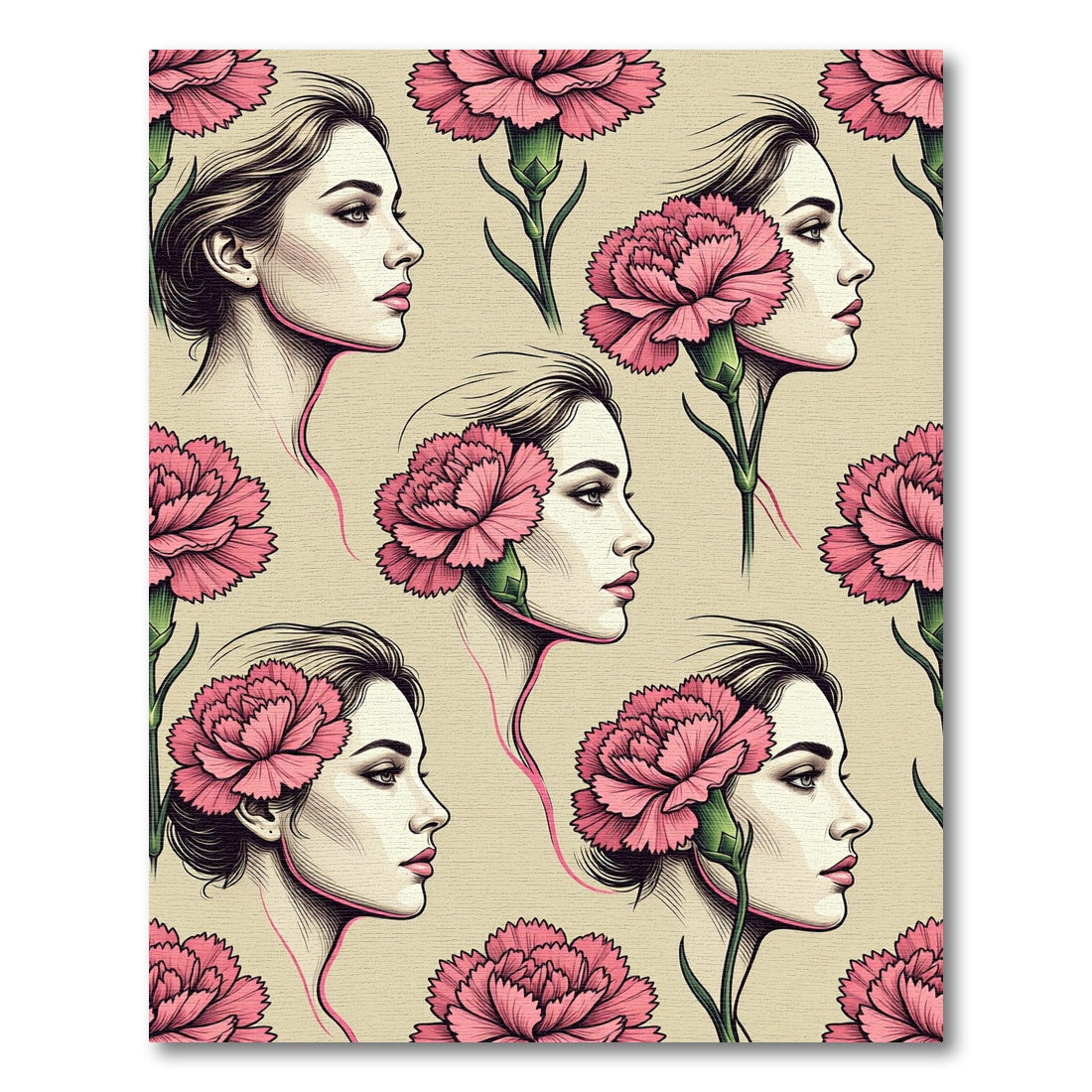 Vintage Pink Carnation Woman Portrait Rug