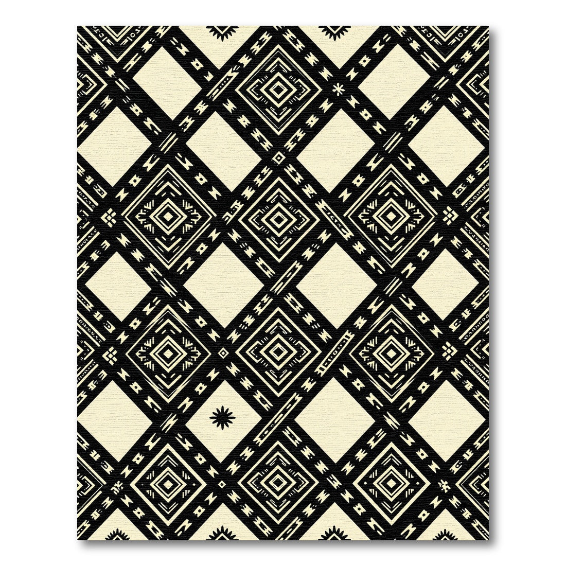 Black Cream Diamond Geometric Collage Rug