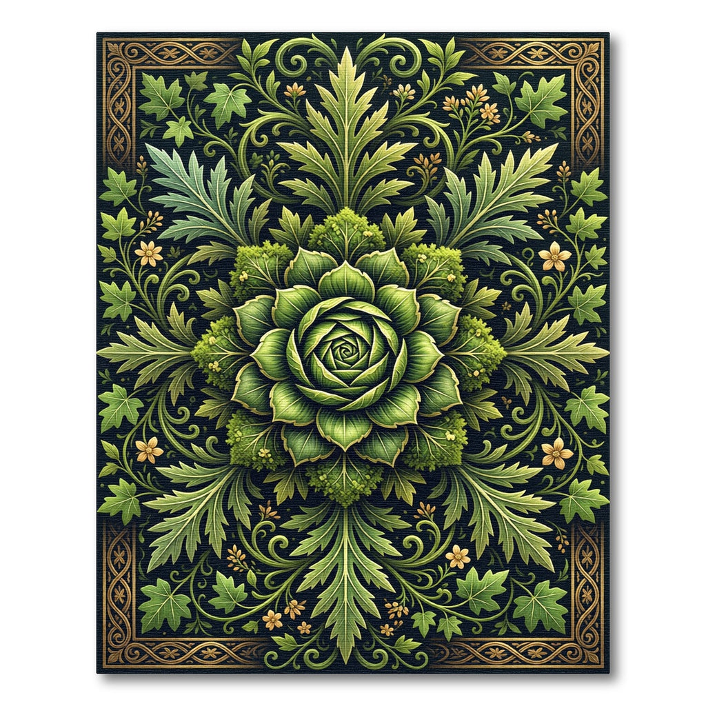 Ornate Verdant Botanical Rose Medallion Rug