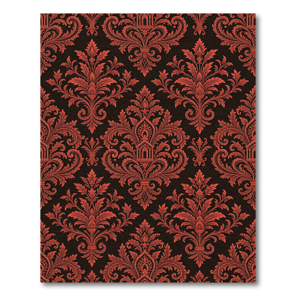 Ornate Red Black Damask Medallion Rug