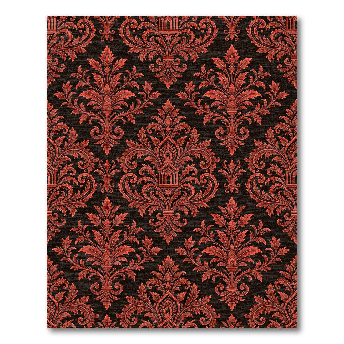 Ornate Red Black Damask Medallion Rug