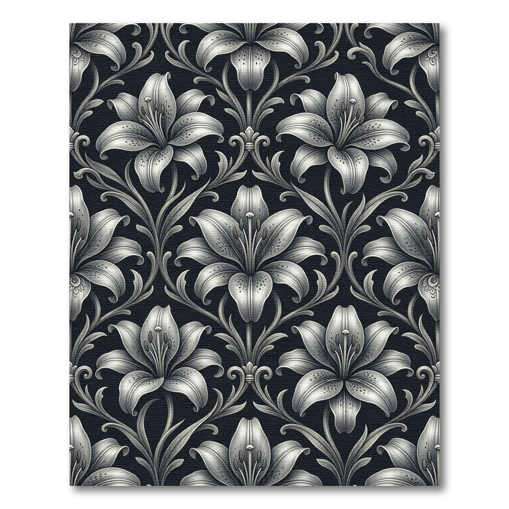 Monochrome Black White Lily Floral Rug