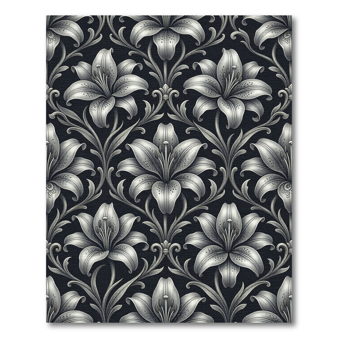 Monochrome Black White Lily Floral Rug