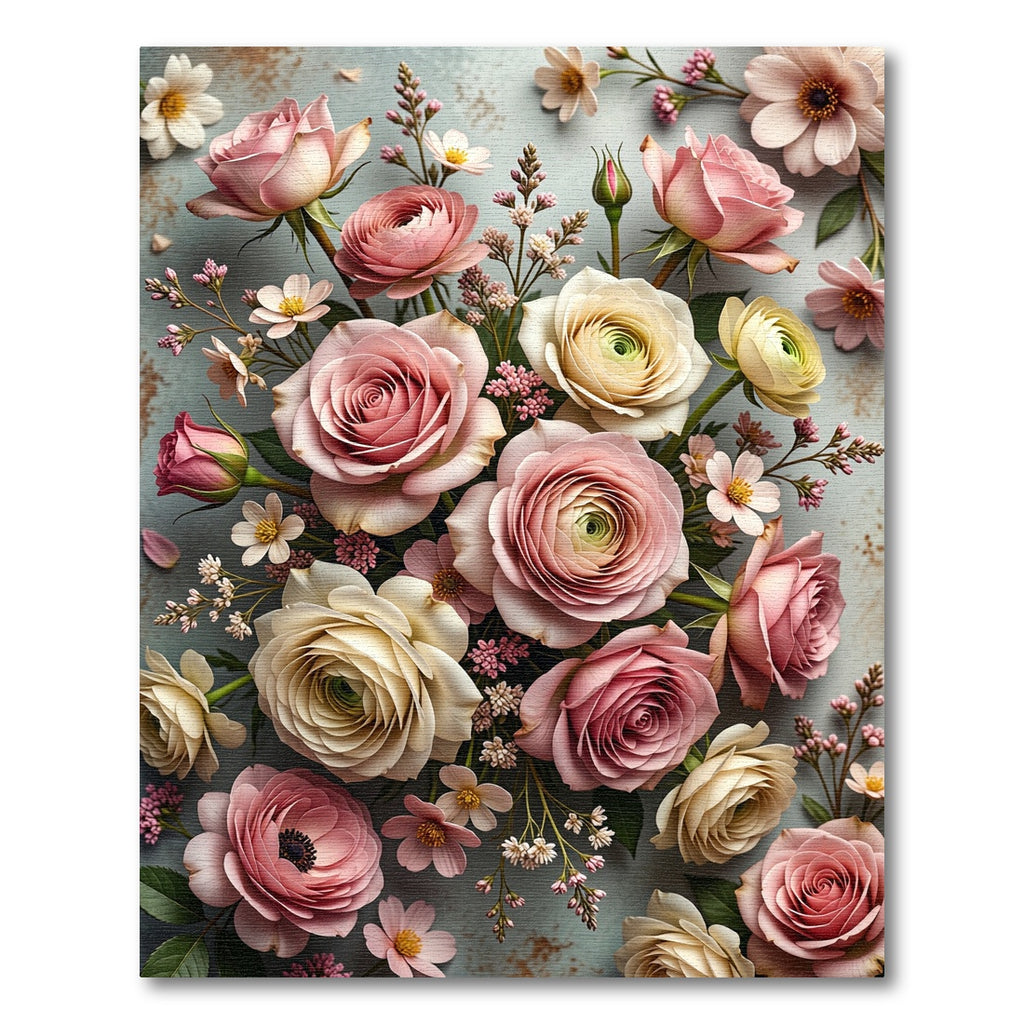 Pink Ivory Rose Bouquet Arrangement Rug