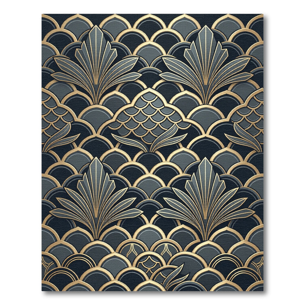Art Deco Gold and Charcoal Fan Rug