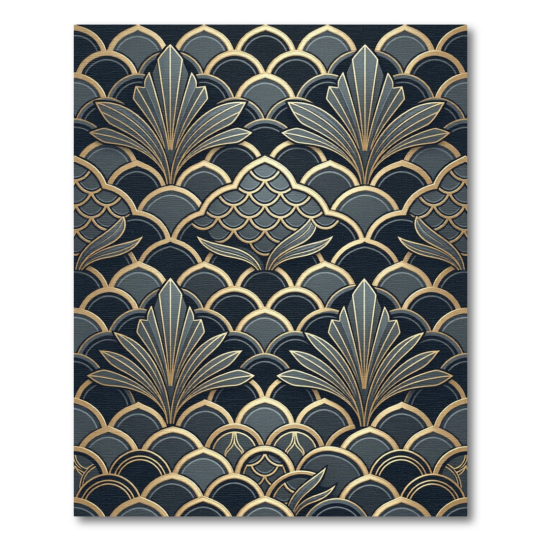 Art Deco Gold and Charcoal Fan Rug