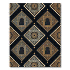 Black Gold Ornate Arch Medallion Diamonds Rug