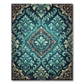 Ornate Teal Damask Floral Filigree Rug