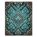 Ornate Teal Damask Floral Filigree Rug