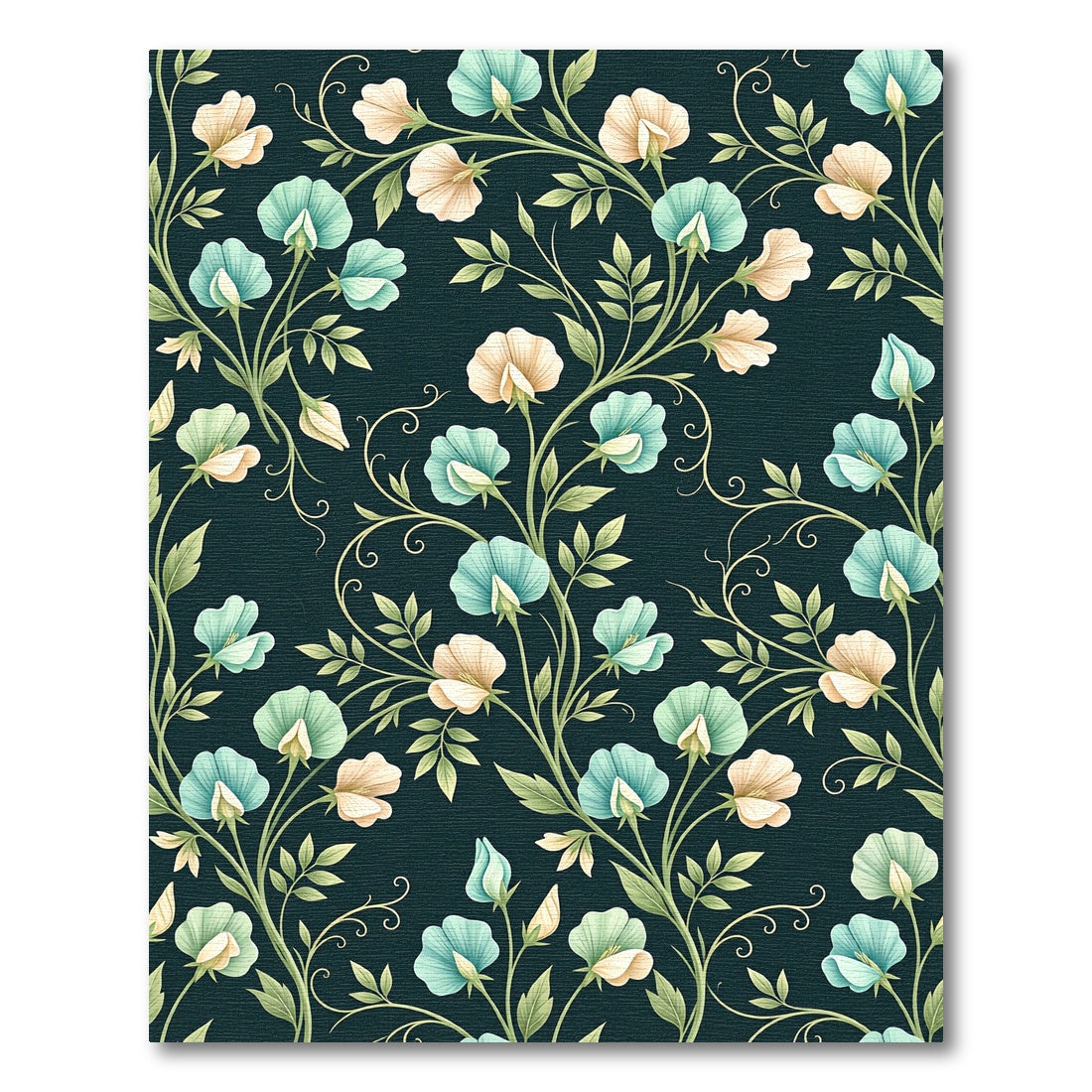 Sage and Cream Floral Botanical Vine Rug