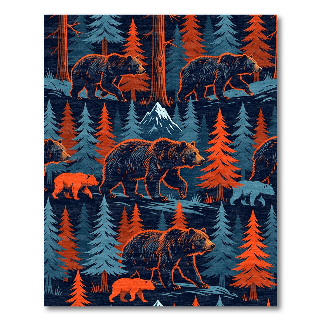 Midnight Forest Bear Woodland Tapestry Rug