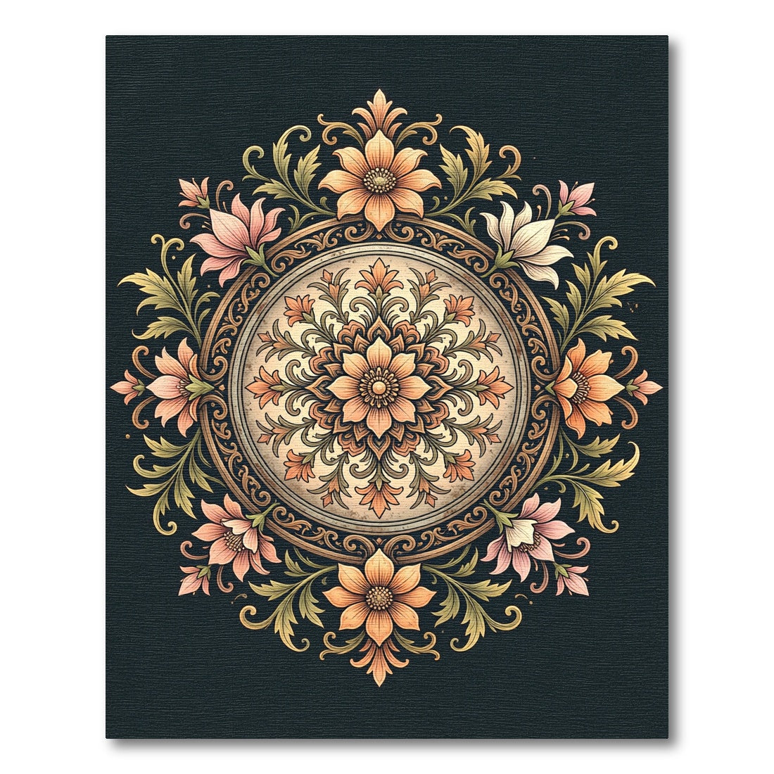 Vintage Floral Medallion Earthy Gold Rug