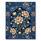 Naval Blue Floral Lattice Art Rug