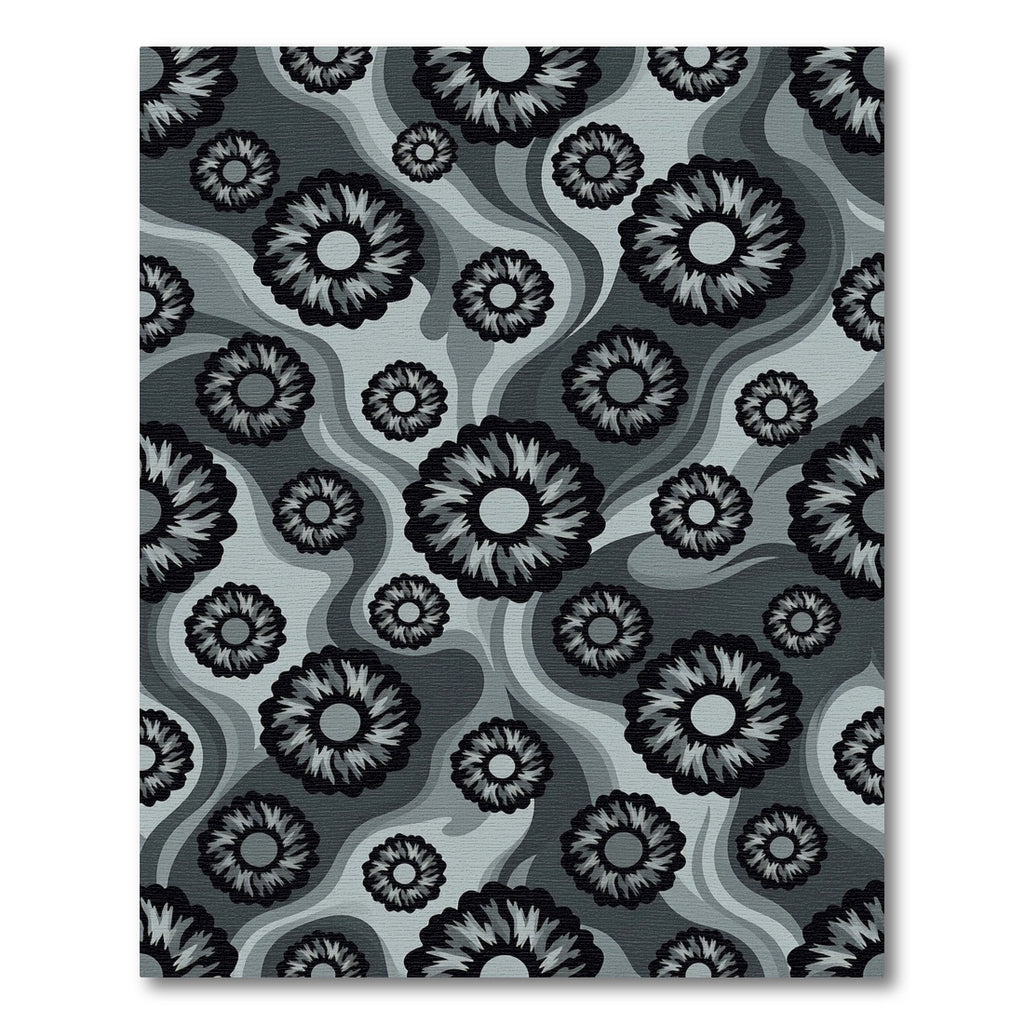 Monochrome Abstract Floral Wave Rug