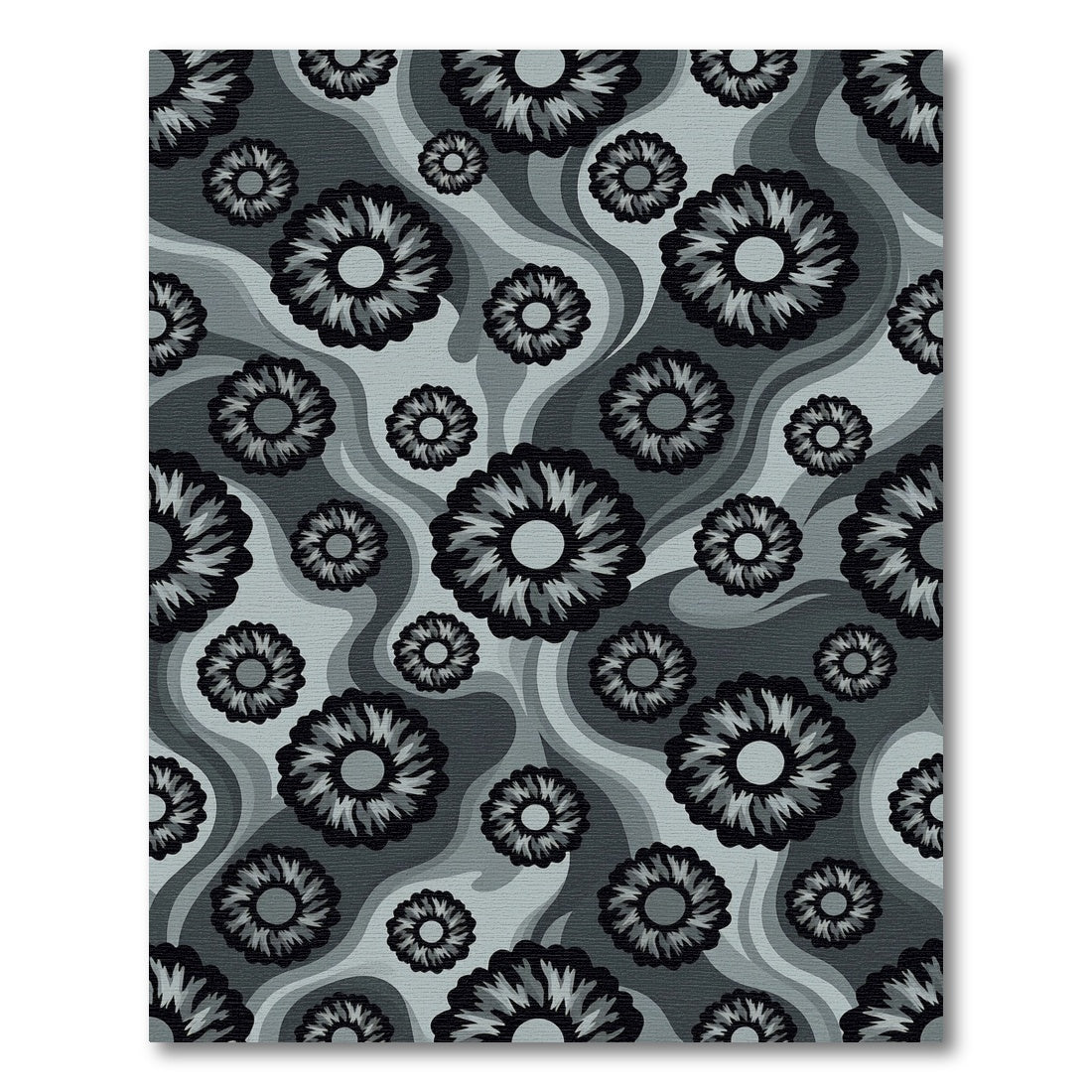 Monochrome Abstract Floral Wave Rug