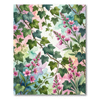 Watercolor Ivy and Pink Blossom Garden Rug