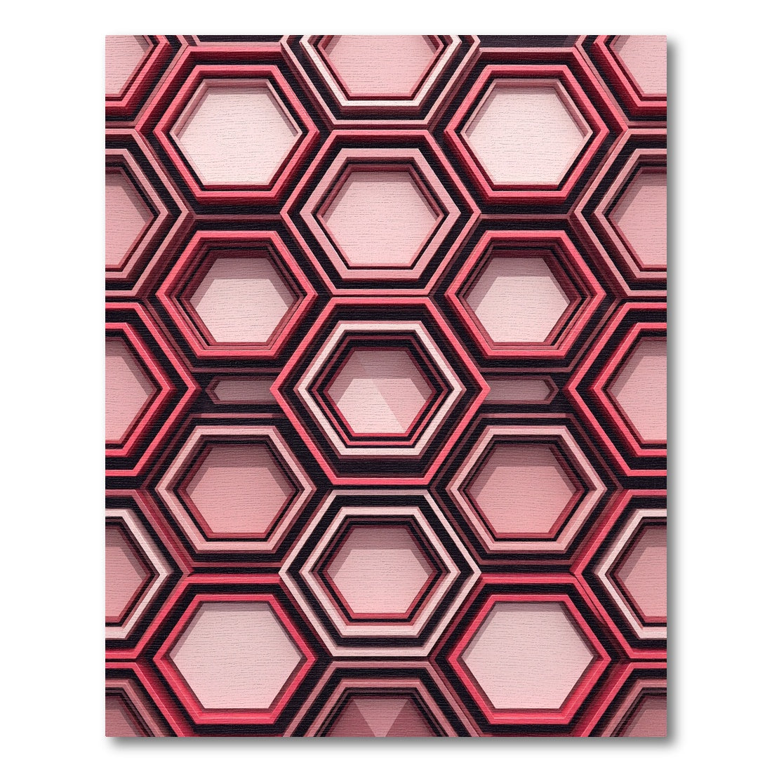 Deep Pink Layered Hexagon Texture Rug