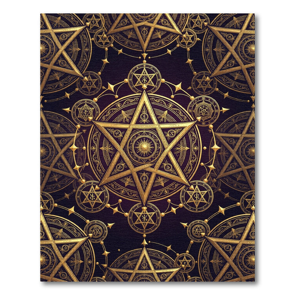 Golden Celestial Pentagram Sacred Geometry Rug