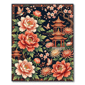 Elegant Chinoiserie Peony Pavilion Floral Art Rug