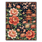 Elegant Chinoiserie Peony Pavilion Floral Art Rug