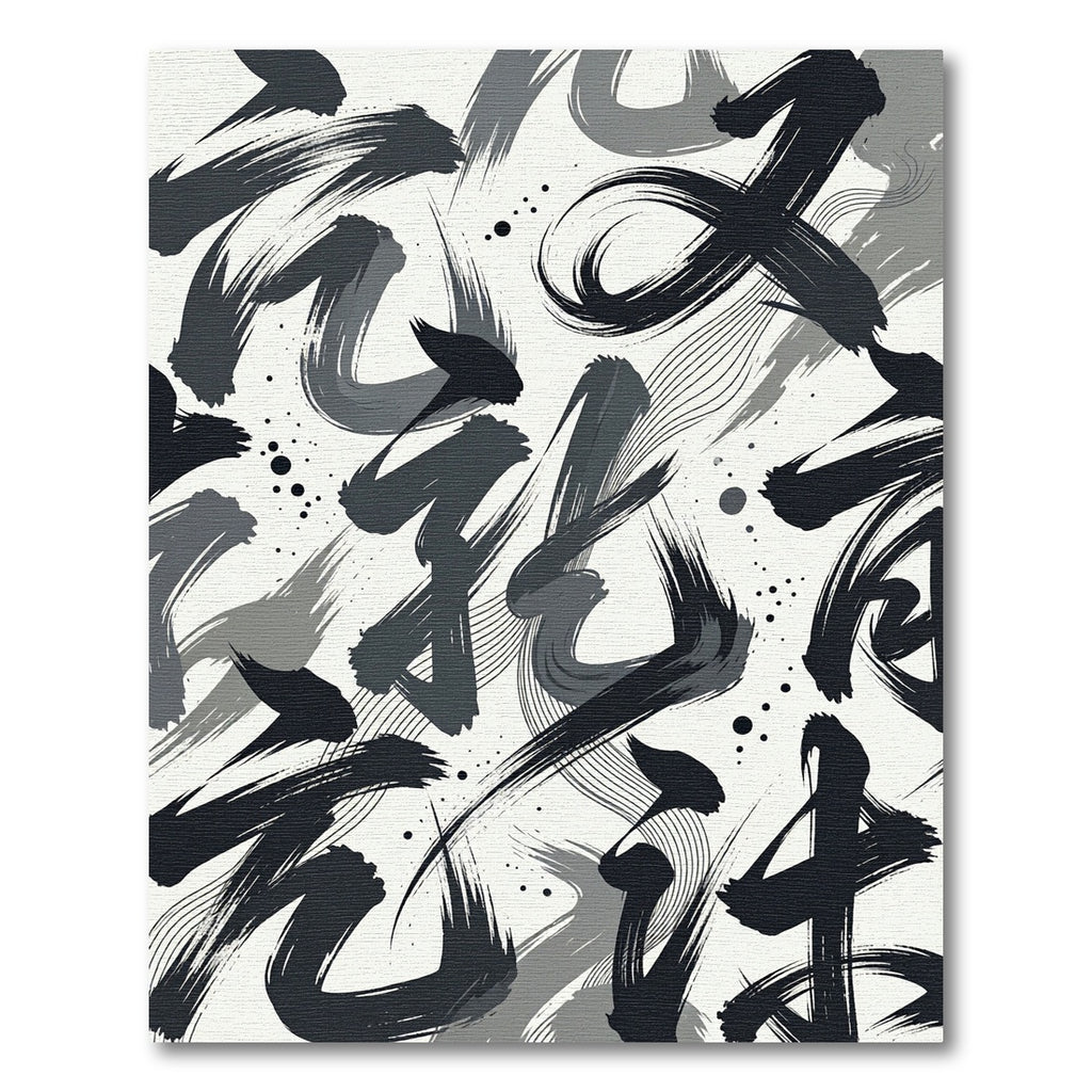 Monochromatic Calligraphy Brush Strokes Rug