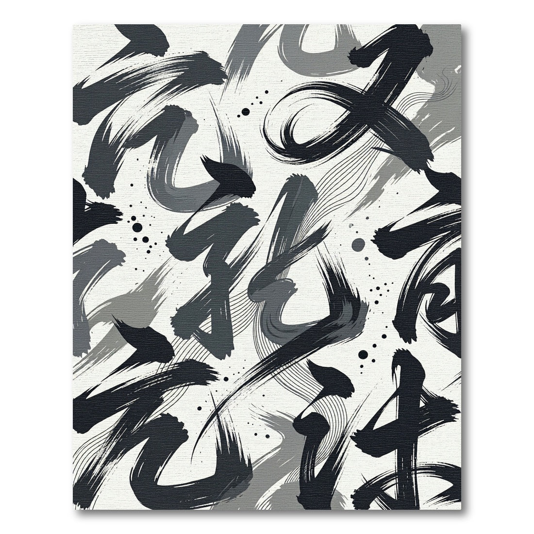 Monochromatic Calligraphy Brush Strokes Rug