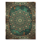 Emerald Green Floral Medallion Aged Rug