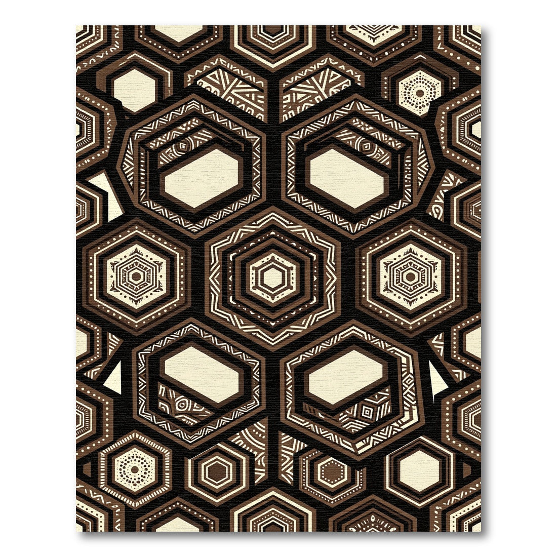 Sophisticated Earthy Toned Hexagonal Geometric Rug