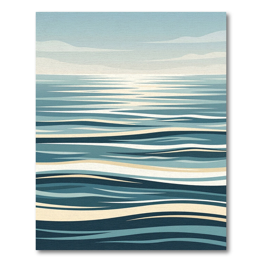 Serene Blue Abstract Ocean Wave Rug
