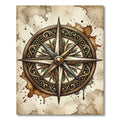 Ornate Golden Compass Nautical Map Rug