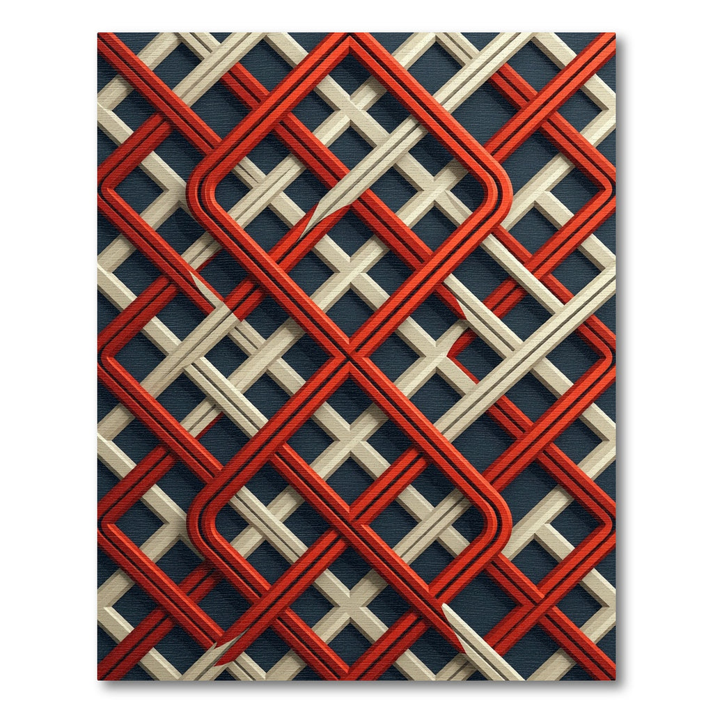 Red Cream Interlocking Lattice Rug