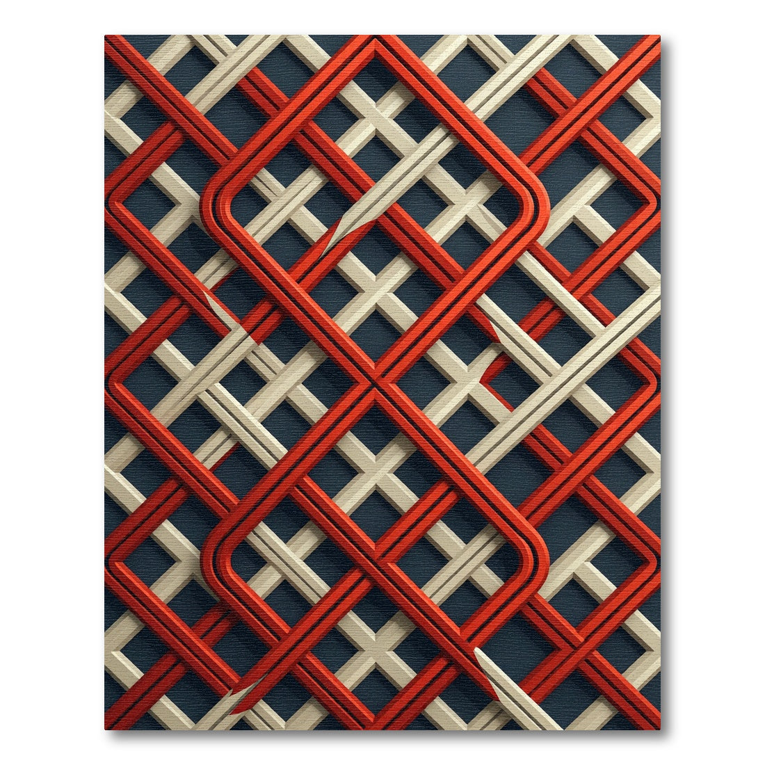 Red Cream Interlocking Lattice Rug
