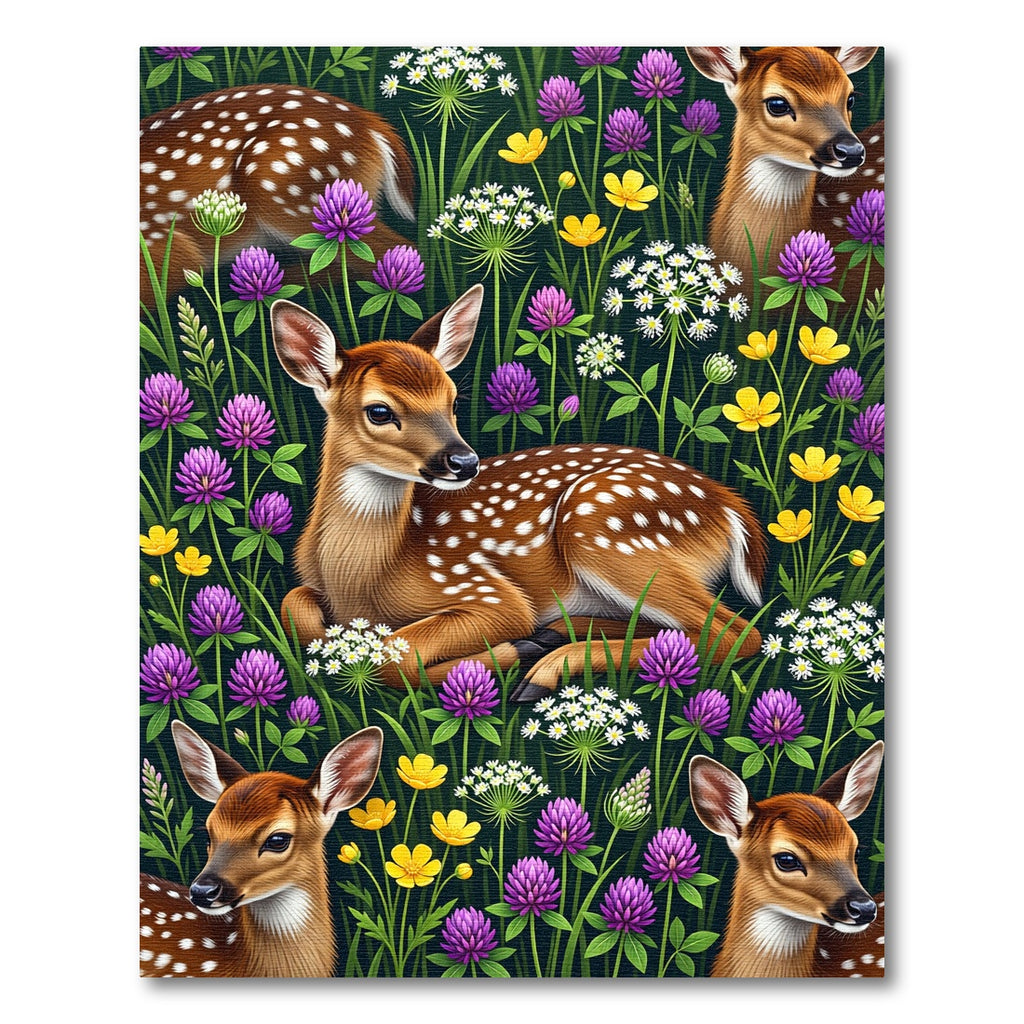 Whimsical Fawn Meadow Floral Tapestry Rug