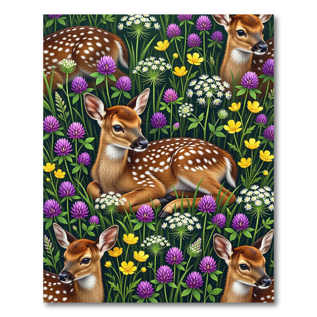 Whimsical Fawn Meadow Floral Tapestry Rug