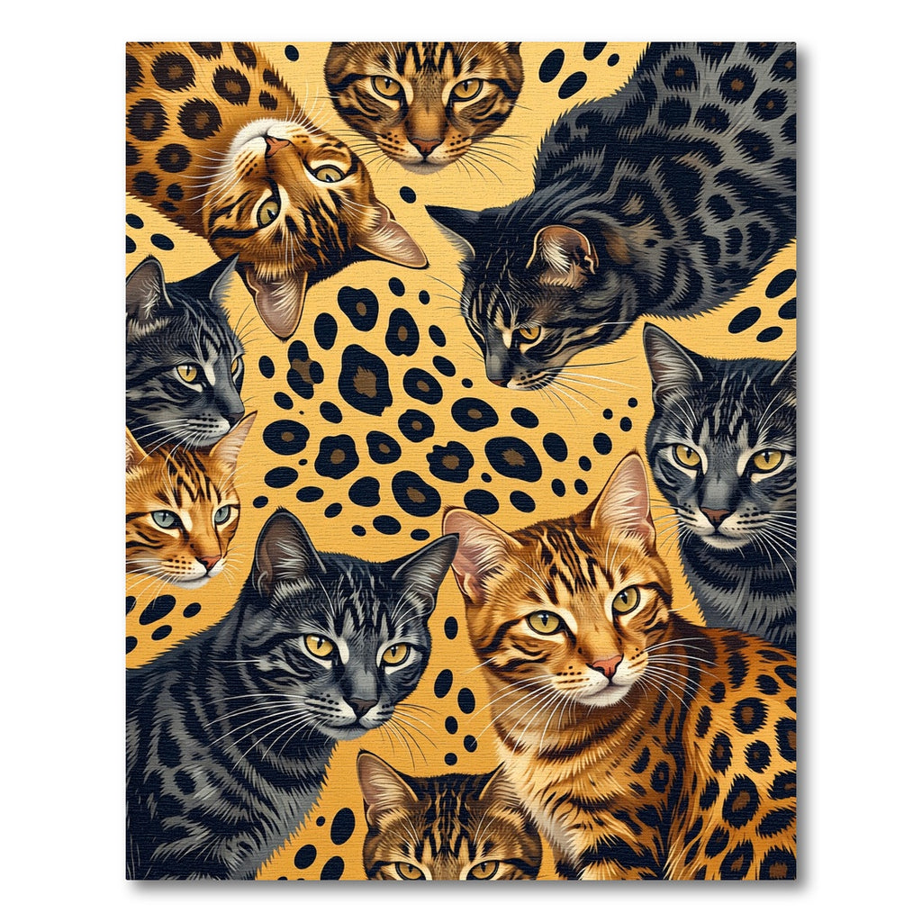 Vibrant Golden Leopard Spotted Cat Ensemble Rug