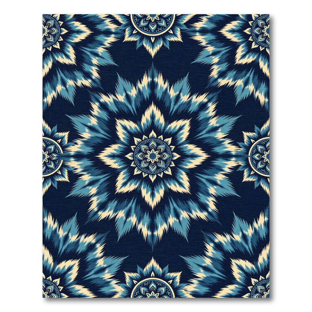 Indigo Blue Floral Burst Medallion Rug
