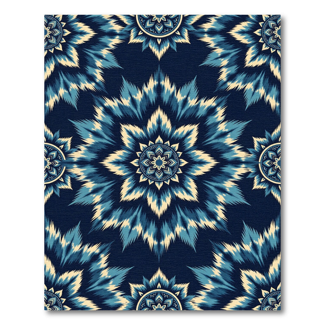 Indigo Blue Floral Burst Medallion Rug