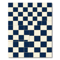 Modern Navy and Cream Checkerboard Grid Rug