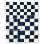 Modern Navy and Cream Checkerboard Grid Rug