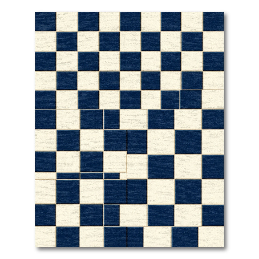 Modern Navy and Cream Checkerboard Grid Rug