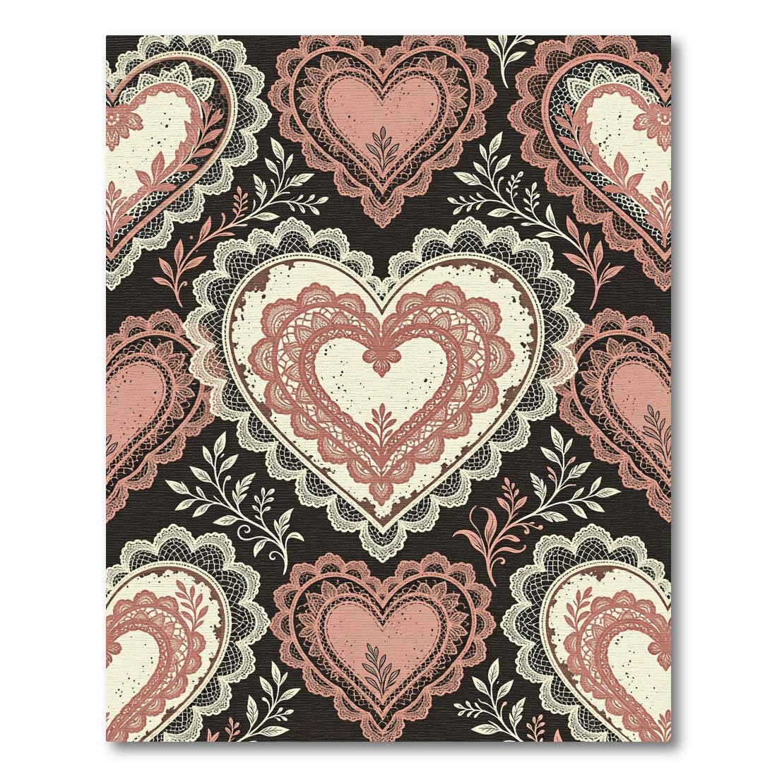Dusty Rose Heart Lace Medallion Rug