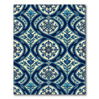 Navy Blue Golden Floral Arabesque Rug