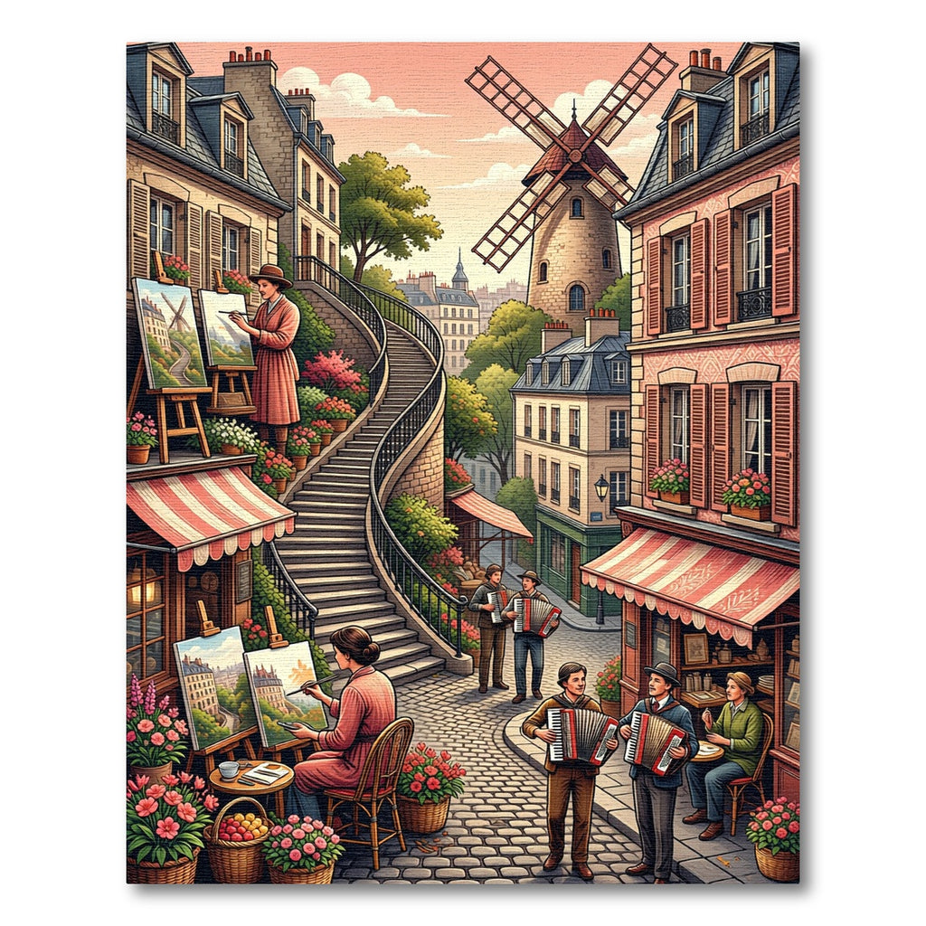 Parisian Street Scene Accordion Players Rug