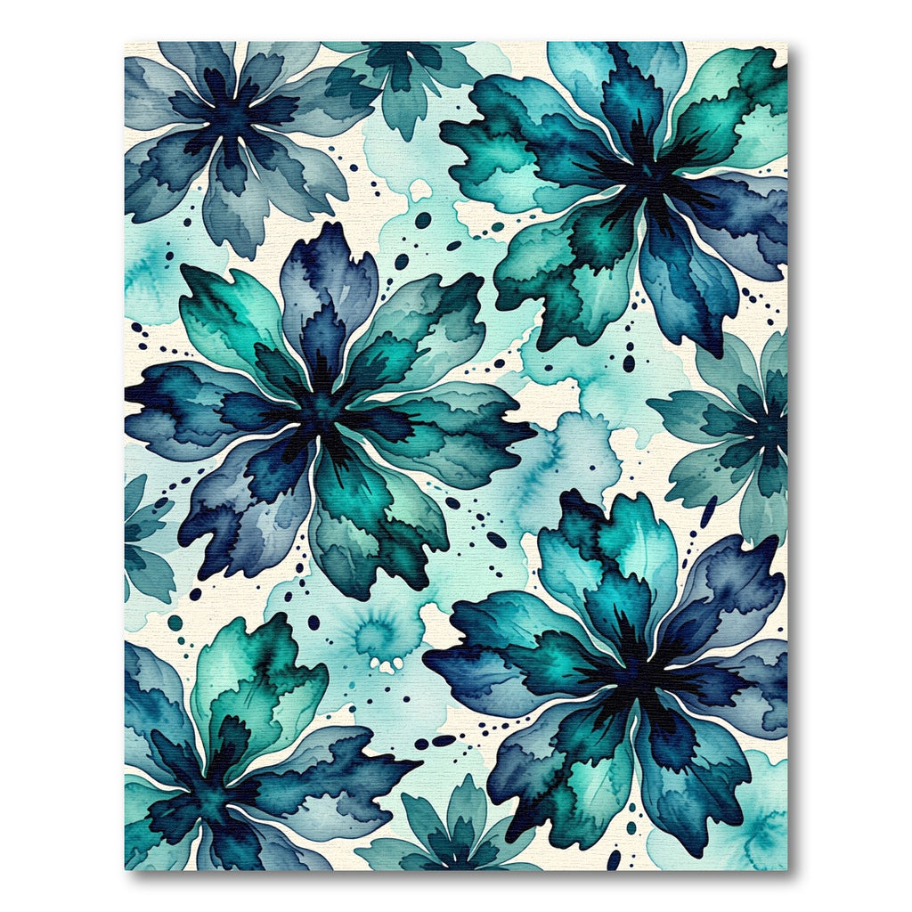 Watercolor Teal Blue Floral Arrangement Rug