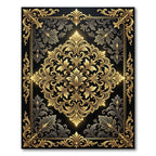 Gilded Ornate Damask Black Gold Luxury Rug