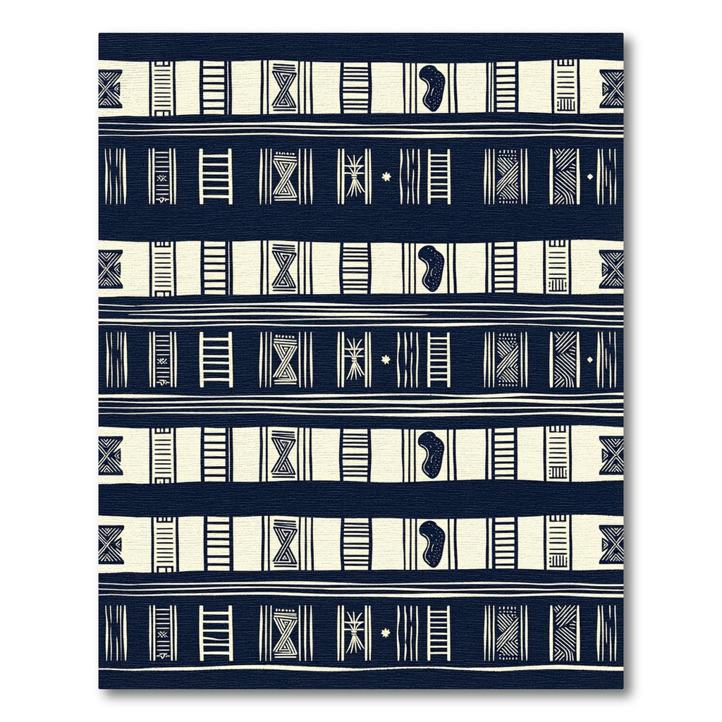 Midnight Navy Ivory Tribal Geometric Striped Rug