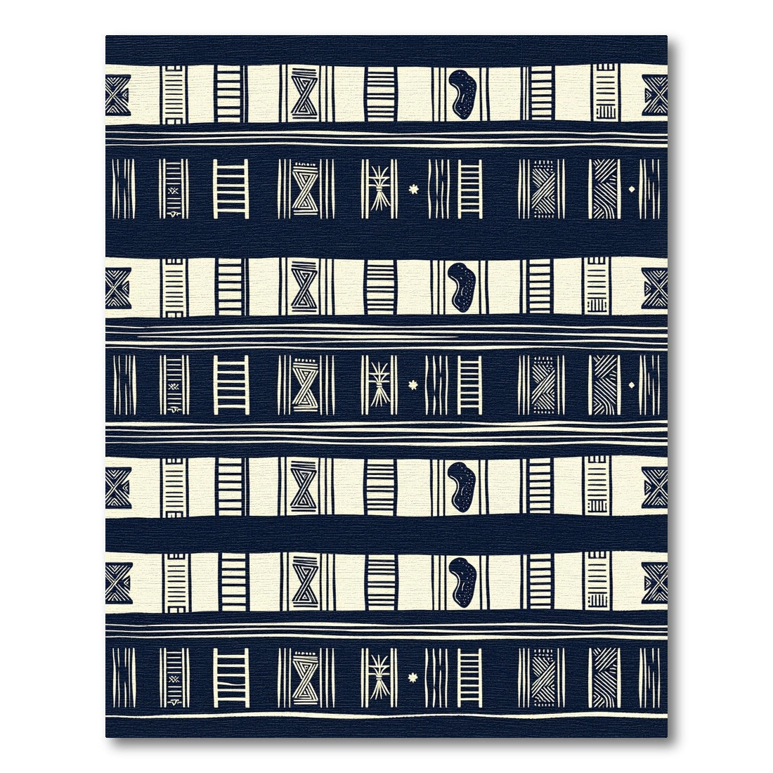 Midnight Navy Ivory Tribal Geometric Striped Rug
