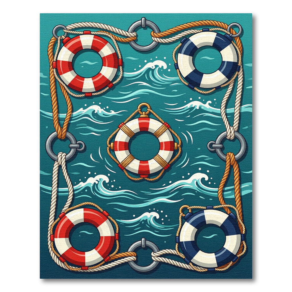 Nautical Lifeboat Rings Ocean Waves Rug