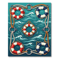 Nautical Lifeboat Rings Ocean Waves Rug
