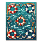 Nautical Lifeboat Rings Ocean Waves Rug